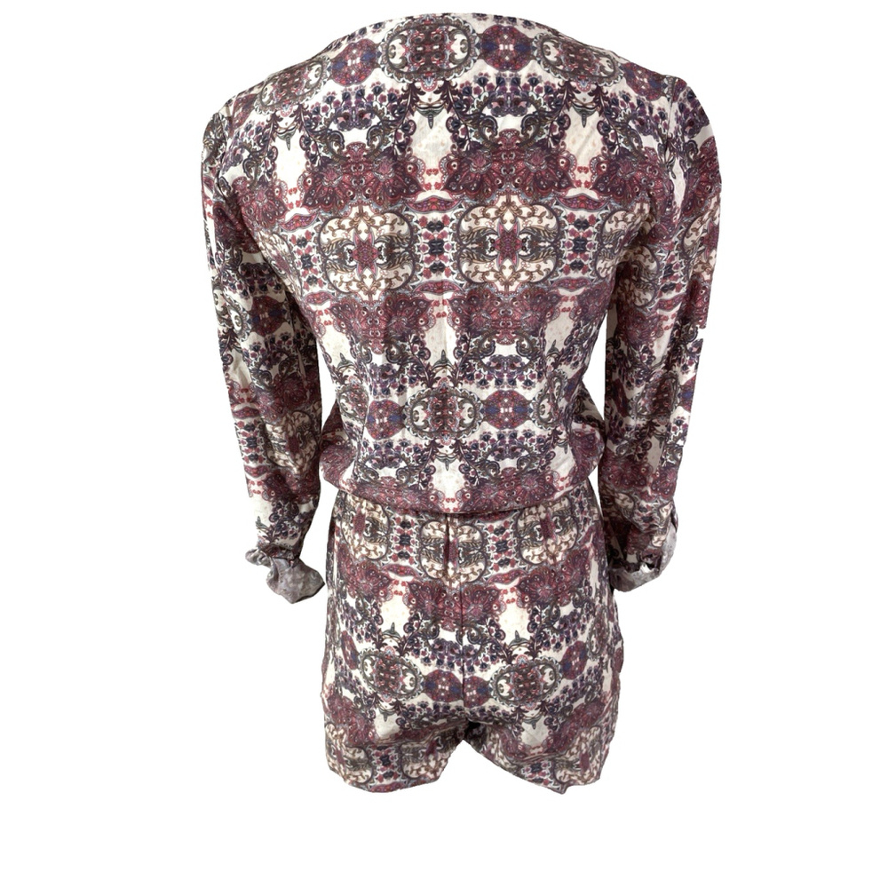 Intermix McCourty 100% Silk Faux Wrap Long Sleeve Paisley Romper Pockets Sz P/2 - Picture 3 of 8
